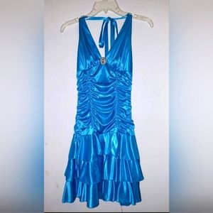 Amazing Blue ruffle halter party dress Size Small